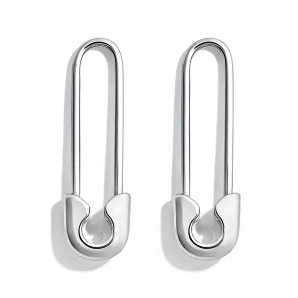 Minimalist Statement Safety Pin Earrings In Silver Tone; Edgy Yet Simple; NWOT